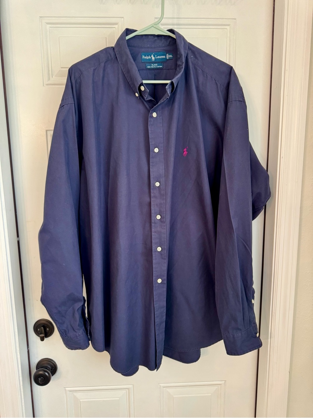 Ralph Lauren Men’s Dark Navy Button-Down Shirt with Pink Pony